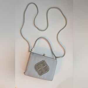 Bijoux Terner Vintage Grey/Silver Satin Evening/Formal Bag w/Detailed Beading